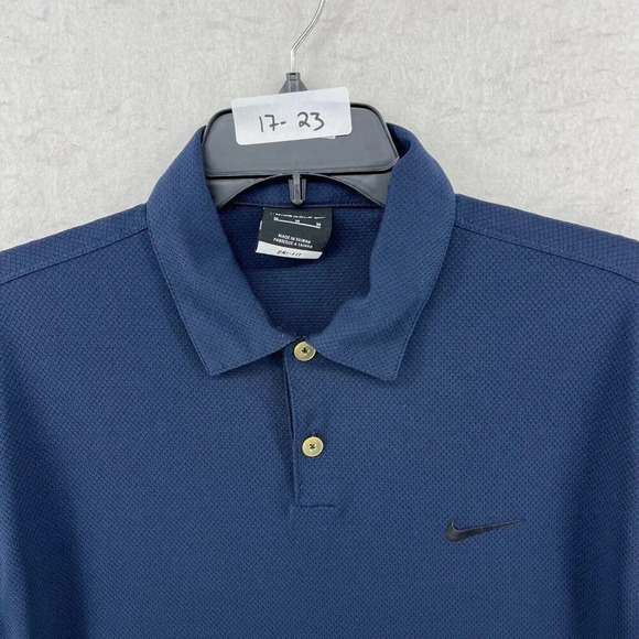 Nike Polo Shirt Men's Sz M Blue Golf Dri-Fit Embroidered Logo 2-Button Collared - Picture 10 of 10